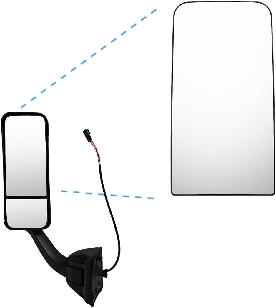 Upper Mirror Glass with Defrost Heat for Freightliner Cascadia, Replacement Main Mirror Glass Heated Flat Mirror for Freightliner Cascadia 2008-2017 Driver Left & Passenger Right Side Universal Side