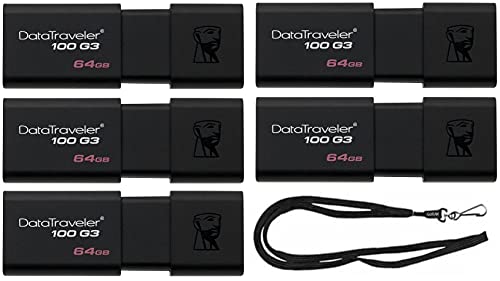 Kingston Digital 64 GB 100 G3 USB 3.0 DataTraveler con cordones (64 GB, 5 unidades)