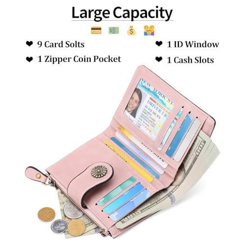 Image of Small Wallet for Women Bifold Credit Card Holder RFID Blocking with Zipper Pocket