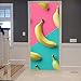 A.Monamour Sticker Porte Autocollant Poster de Porte 3D Fruits De Bananes Jaunes sur Fond Rose Et Bleu Art Abstrait Vinyle Affiche de Porte Sticker Mural Papier Peint Art Décor 83 x 204 cm