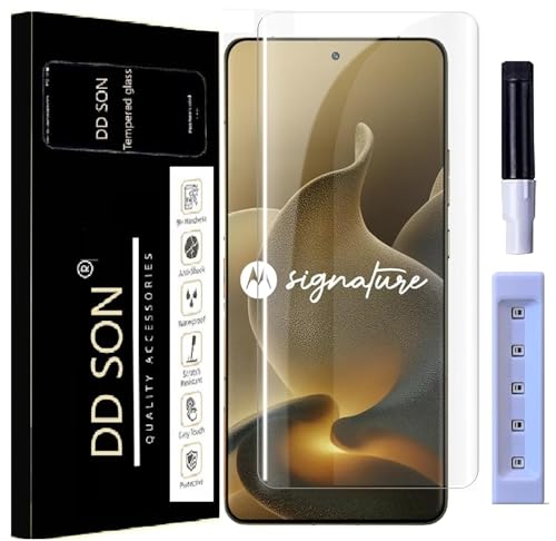 Image of DD SON Advanced HD+ UV Tempered Glass Screen Protector For Motorola Signature 5G (6.8 Inch, Pack of 1) Full Adhesive UV Curved Screen Guard, Case Friendly with installation kit & Guide
