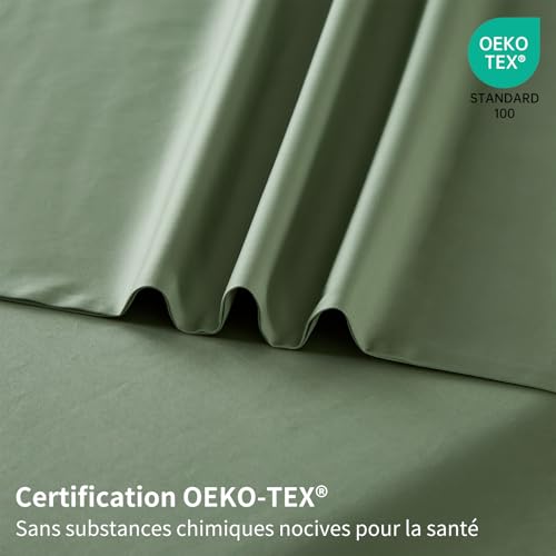 Housse de couette satin de coton 200x200 parure de lit vert soyeux - 4