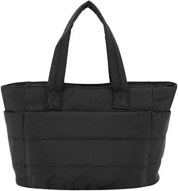 Quilted Puffer Tote Bag for Women Lightweight Shoulder Bag with Zipper Bagsmart Large Gym Bag Travel Work Bag