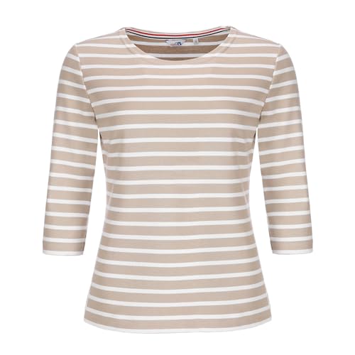 modAS Bretonisches Damenshirt mit 3/4-Arm - Streifenshirt Ringelshirt Basic Shirt Gestreift aus Baumwolle in Sand-Weiß Größe 38