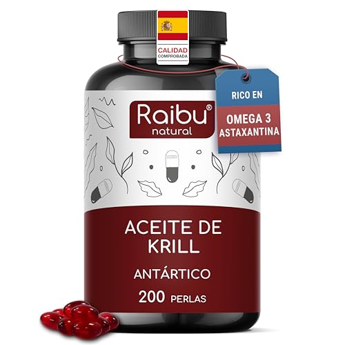 Aceite de Krill Antártico 1200 mg - 200 Perlas con Omega 3 (EPA y DHA), 6 y 9 + Fosfolípidos, Colina y Astaxantina - Más de 3 meses de suministro - Alta biodisponibilidad, sin sabor a pescado
