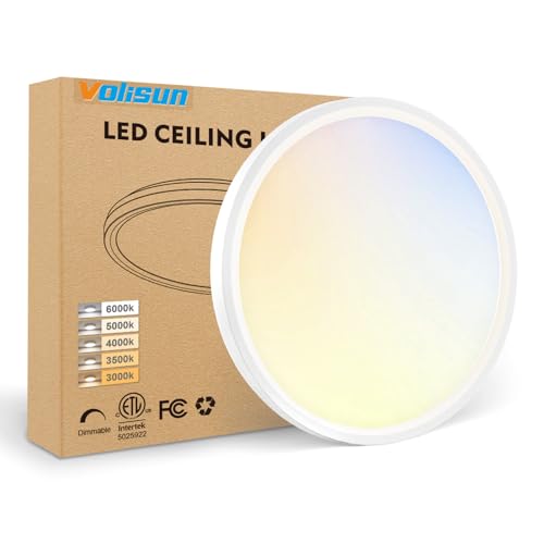 VOLISUN 5CCT LED Flush Mount Ceiling Light, 7 inch Dimmable Ultra-Thin LED Ceiling Light Fixture...