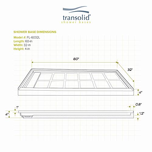 Transolid Fl6032L-31 Linear 60-In L X 32-In W Rectangular Alcove Concealed End Shower Base With Left Hand Drain, White #TOP5
