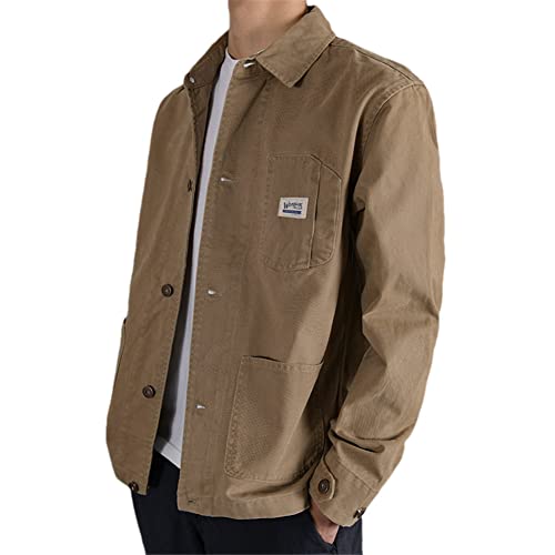 Veste japonaise rétro multipoche en coton kaki résistant pour homme XL