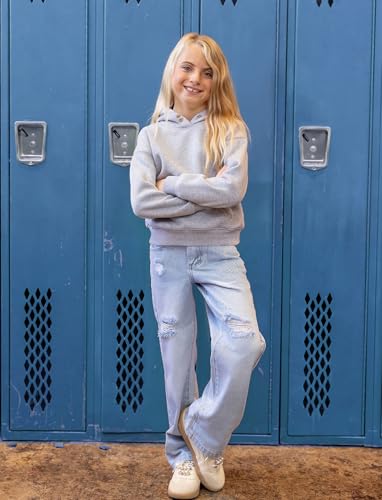 PATPAT Girls Wide Leg Jeans Size 4-14 Years Elastic Waist Ultra Stretch Baggy Jeans with Pockets2