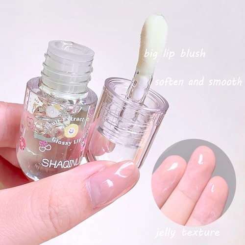 DENESTUP 4 Pcs Lip Gloss Oil Set, Fruit Flavored Lip Gloss Set Cute Lip Jelly Hydrating Lip Make-Up for Women, Party Gift, Non-toxic