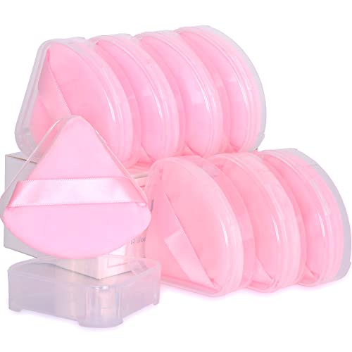 Ocim 8 Pack Triangle Powder Puffs for Face Powder,Soft Velour Makeup Setting Powder Puff with Case,Pink