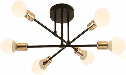 Lámpara de techo semiempotrada, moderna lámpara Sputnik con 6 luces, lámpara de techo Sputnik moderna con base de bombilla E26, accesorios de
