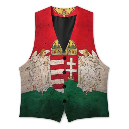 Homect with Hungarian Flag Trendy Vest Suit for Men V Neck Formal Dress Waistcoat Vests Business Slim Fit2