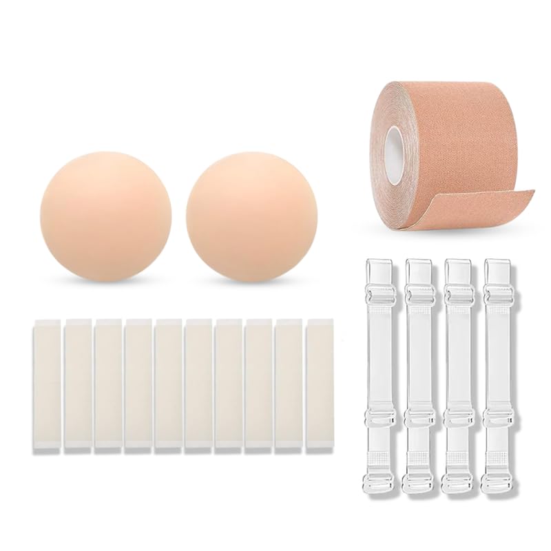 Women's Everyday Essentials Combo, Boob Tape, Silicone Nipple Covers, 4 Silicone Bra Straps and 10 Bra Dress Tapes, Multi-Piece Lingerie and Innerwear Accessories Set-image-17