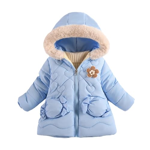 Boys Girls Heart Pattern Coat Flower Full Zip Jacket with Faux Fur Hood Cute Comfy Toddler Kid Outerwear with Pockets