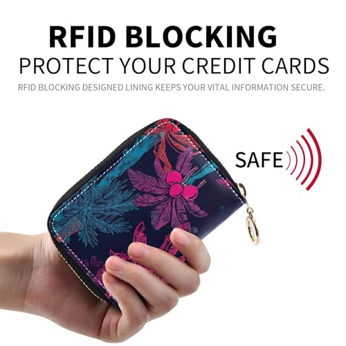 Dark Pink Blue Palm Trees Women's Wallet Small RFID Blocking Credit Card Wallets Leather Coin Change Purse with Zipper2