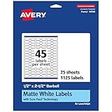Avery Matte White Barbell Labels, Sure Feed Technology, 0.5