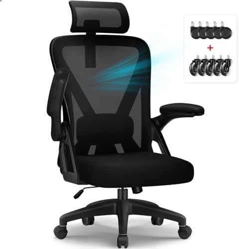 Daccormax Chaise Bureau, Chaise de Bureau Ergonomique avec Support Lombaire en Mousse Réglable, Fauteuil de Bureau Appui-tête Réglables, Accoudoirs Rabattables, Basculement à 135°, Siège 150kg
