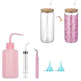 Snow Globe Tumbler Supplies for Glitter Snow Globe DIY Contains Plastic Squeeze Bottle Small Funnel Tweezers Bent Syringe for Cup Making,DIY Glitter Snow Globe Tumbler Craft