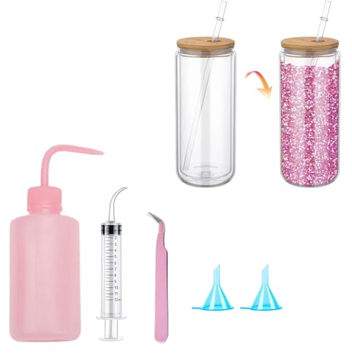 Snow Globe Tumbler Supplies for Glitter Snow Globe DIY Contains Plastic Squeeze Bottle Small Funnel Tweezers Bent Syringe for Cup Making,DIY Glitter Snow Globe Tumbler Craft