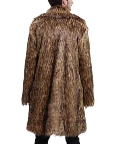 Image of UMREN Mens Warm Leopard Faux Fur Coats Jacket Long Luxury Overwear Parka Cardigans