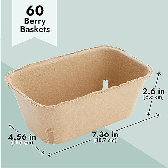 Juvale Pulp Fiber Berry Basket - 1 Pint, Brown, Rectangular, Modern, 60 Pack - Farmers Market & Farm Stand Supplies, Fruit & Vegetable Produce Containers