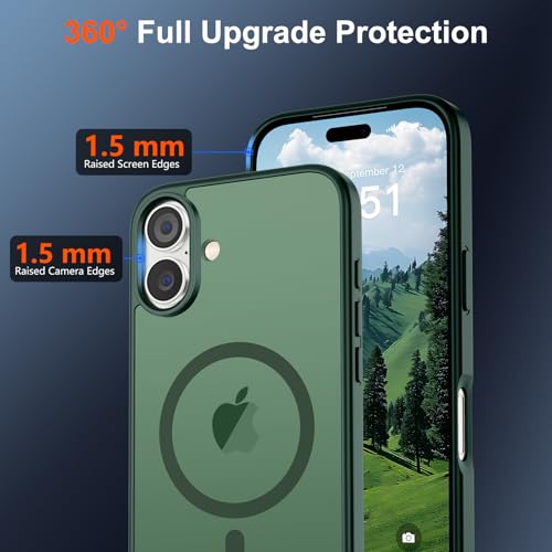 Image of SUPFINE Magnetic for iPhone 17 Case (Compatible with MagSafe)(Military Grade Drop Protection) Translucent Matte Shockproof with Anti-Fingerprint Phone Cover 2025,Forest Green