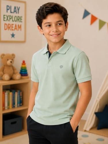 Image of Lux Cozi Boy's Polycotton Polo T-Shirt | Solid Collared Half Sleeve Tee for Kids | Soft Breathable Summer Wear | Casual Smart Polo T-Shirt | 3-14 Years