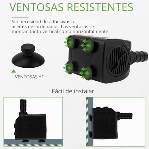 Miniatura 4 de Mini Bombas De Agua De Acuario, Ultra Silenciosa Con Alta Carrera, De Fuente Con Cable De Alimentación De 1,5 M, 2 Boquillas Para Acuarios, Fuentes, Estatuas, Hidropónicas 600l H, 10w