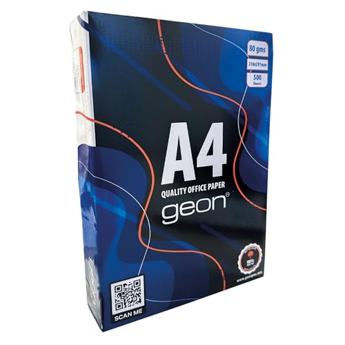 GEON Folios A4 80gr - 2500 Hojas A4-5 Paquetes de 500 Hojas Blancas A4 - Material Escolar - Material de Oficina y Papeleria - Papel Multiusos para Impresora Láser e Inkjet, Fotocopiadora y Fax