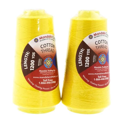 Image of Mandala Crafts Yellow Thread Cones for Machine and Hand Quilting - 2400 Yds 50 WT Multiple Purpose Mercerized 100% Cotton Threads for Sewing Machine Serger Embroidery