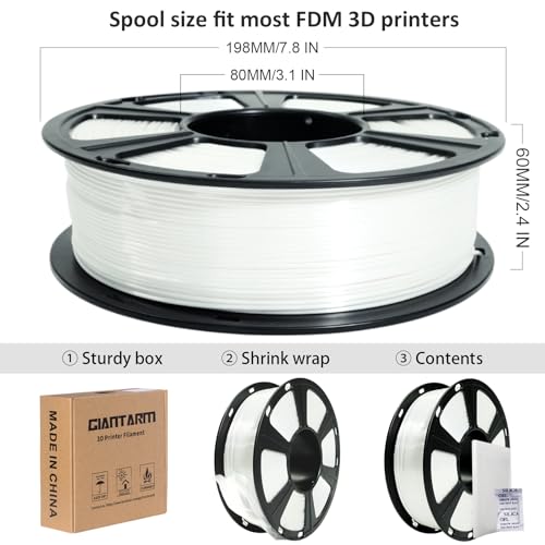 Image of GIANTARM 3D Printer Filament, Silk White Pla Filament, 1Kg(2.2lbs) Spool, 1.75mm Dimension Accuracy + /- 0.03mm, 3D Printing Filament