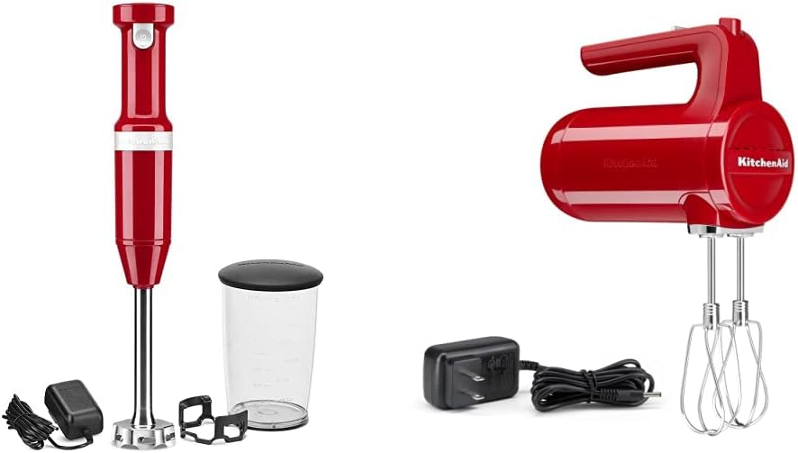 KitchenAid Cordless Variable Speed Hand Blender (KHBBV53) and Cordless Hand Mixer (KHMB732) Bundle, Empire Red