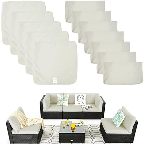 ClawsCover 12 Pack Outdoor Seat and Back Cushions Replacement Covers Fit for 6Pieces 5-Seater Wicker Rattan Patio Furniture Conversation Set Sectional Couch Chairs,Cream-Include Cover Only Cover