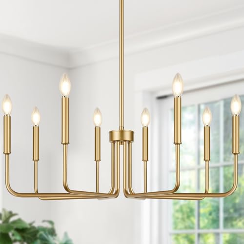 Lynnoland 8-Light Farmhouse Chandelier for Dining Room Lighting Fixtures Hanging, Brass Dining Light Fixtures Industrial Chandelier for Bedroom, Foyer, Hall, Kitchen, Living Room and Entryway