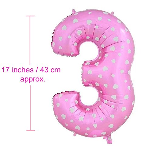 Image of AMFIN 17 inch 3 Number Foil Balloon, Birthday Decoration Items [Helium Supported] - Pink