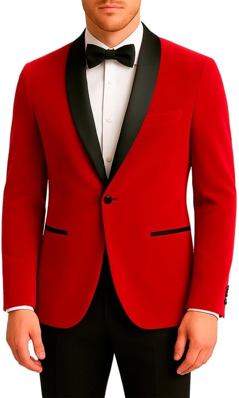 Adam Baker Men's Velvet Dinner Jacket, One Button Tuxedo Blazer with Satin Shawl Collar - Slim Fit for Wedding & Prom
