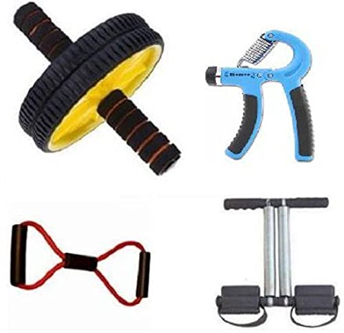 HOME WORKOUT COMBO OF TUMMY TRIMMER WITH AB WHEEL RESISTANCE TUBE AND HAND GRIP Home Gym Kit Home Gym Kit-image-7