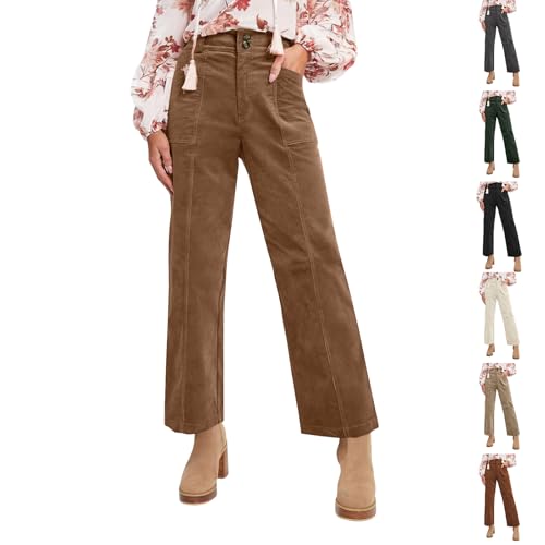 Wide Leg Corduroy Pants Women Double Button High Waisted Dress Pants Business Casual Comfy Work Pants with Pockets