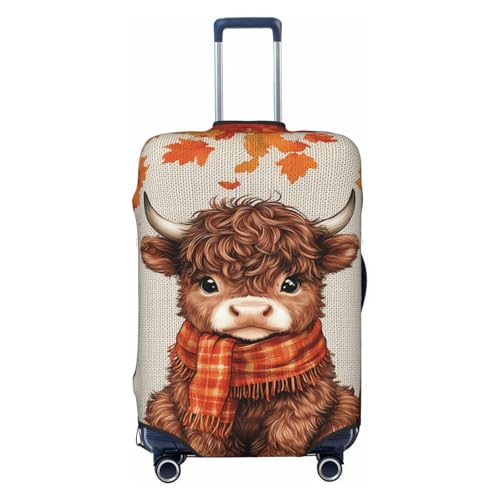 Highland Cow Autumn Tree Elastic Travel Luggage Covers Dustproof Scratch-Resistant Suitcase Protector Fit 22-24 Inch