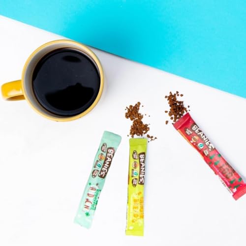 Funtasy Gifts 3 x Beanies Coffee Christmas Variety Pack 12 Sachets per box. 36 Sachets total. 6 Festive Flavours. Low Calorie and Sugar Free. Vegan and Nut Free