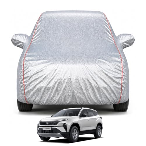 Image of Premium Car Cover for Tata Harrier (2019-2026) Models | 100% Waterproof, UV & Dust Protection | Mirror & Antenna Pocket | Triple Stitched, Soft Inner Lining, Belt & Buckle (Metalic Silver)