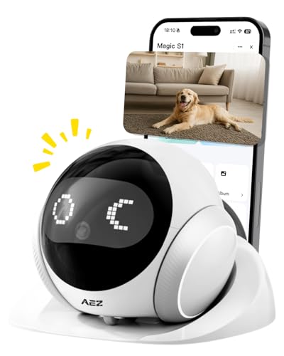 AEZ Pet Camera 1080P HD Lens Cat/Dog Camera Robot Indoor Movable with Auto-Recharge 2-Way Audio Blinky Bot with Night Vision Smart App Control for Cats/Dogs/Baby/Elderly (SD/Cloud Storage)