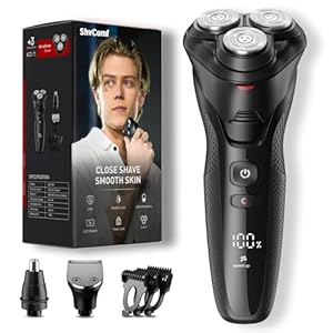 ShvComf Cordless Electric Razor for Men: 3-in-1 Shaver for Man with Beard/Nose/Sideburns - IPX7 Waterproof Travel Kit - Turbo Speed & Precision Blades - Black​​