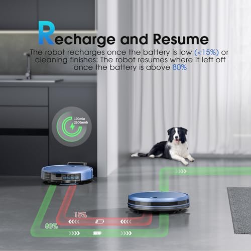 Robot vacuum and mop cleaning hardwood floor close-up