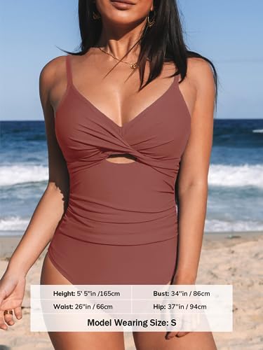 Image of CUPSHE One Piece Swimsuit for Women Bathing Suits Twist Front Cutout Adjustable Straps Ruched Swimwear