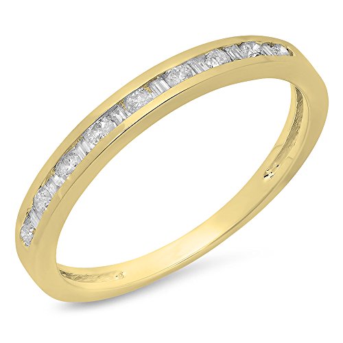 Dazzlingrock Collection 0.25 Cttw 14K Baguette & Round Cut Diamond Stackable Wedding Band 1/, Solid Yellow Gold, Size 10