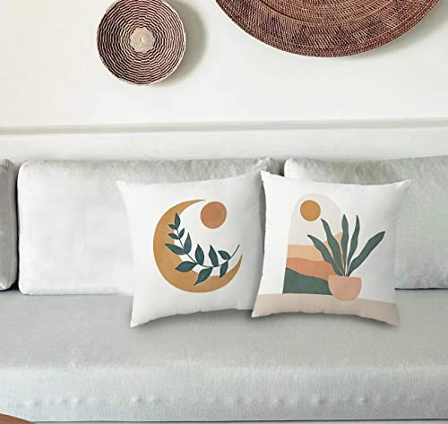 Negiga Boho Abstract Moon Sun Plant Mountain Throw Pillow Covers 18X18 Inch Set Of 2,Bohemian Retro Moon Art Decor Decorative Throw Pillow Cases Pillowcases For Sofa Couch Bedroom Office #TOP2