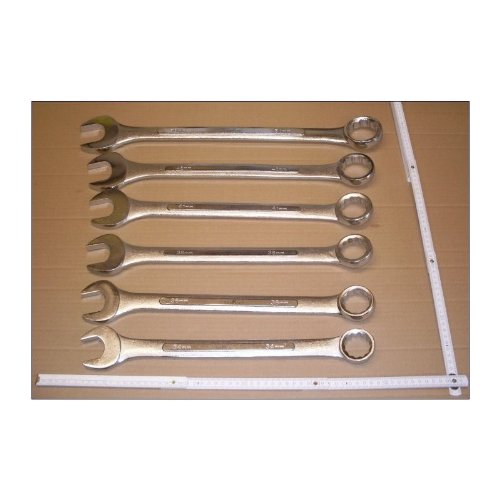 6 Stück Ring-Maulschlüssel 34 bis 50 mm. Gabel-Ringschlüssel Set XXL. Große Schlüsselweiten metrisch SW 34, 36, 38, 41, 46, 50 mm. CV Stahl, robuste Qualität. Maul-Ringschlüssel, Ringgabelschlüssel.
