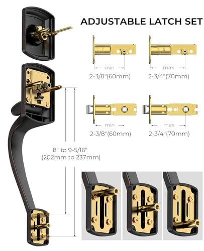 Image of Front Door Handle and Deadbolt Set for Right & Left, Front Door Lock Set with Single Cylinder Deadbolt, Entry Doors Locksets with Modern Exterior Handle, Reversible Lever, Oil Rubbed Bronze